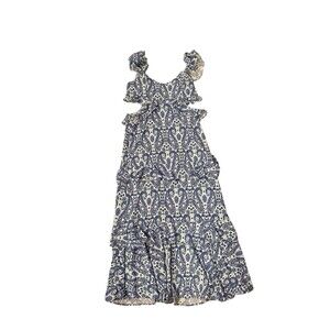 Simply Southern Blue Paisley Sea Turtles Ruffle Side Cutouts Maxi Dress Size XL